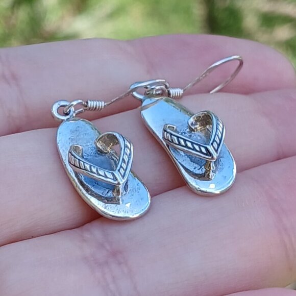 Sterling Silver 925 Flip Flop Hook Earrings - Picture 3 of 6